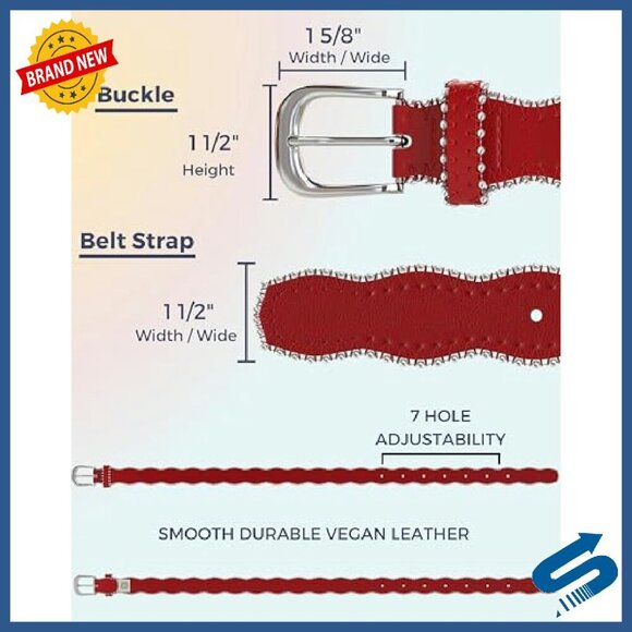 Adjustable Vegan Leather Belt with Wavy Edge Silver Buckle for Women main image 7